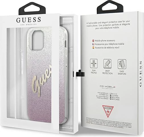 Mbështjellës Guess GUHCP12SPCUGLSPI për iPhone 12 mini 5.4", Glitter Gradient, Rozë