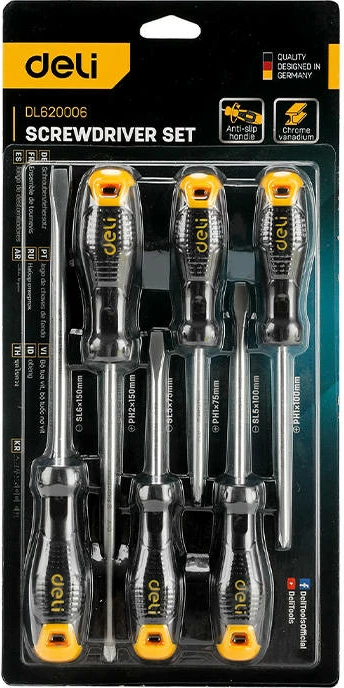Set kaçavidash Deli Tools EDL620006, 6 copë, zi/verdhë