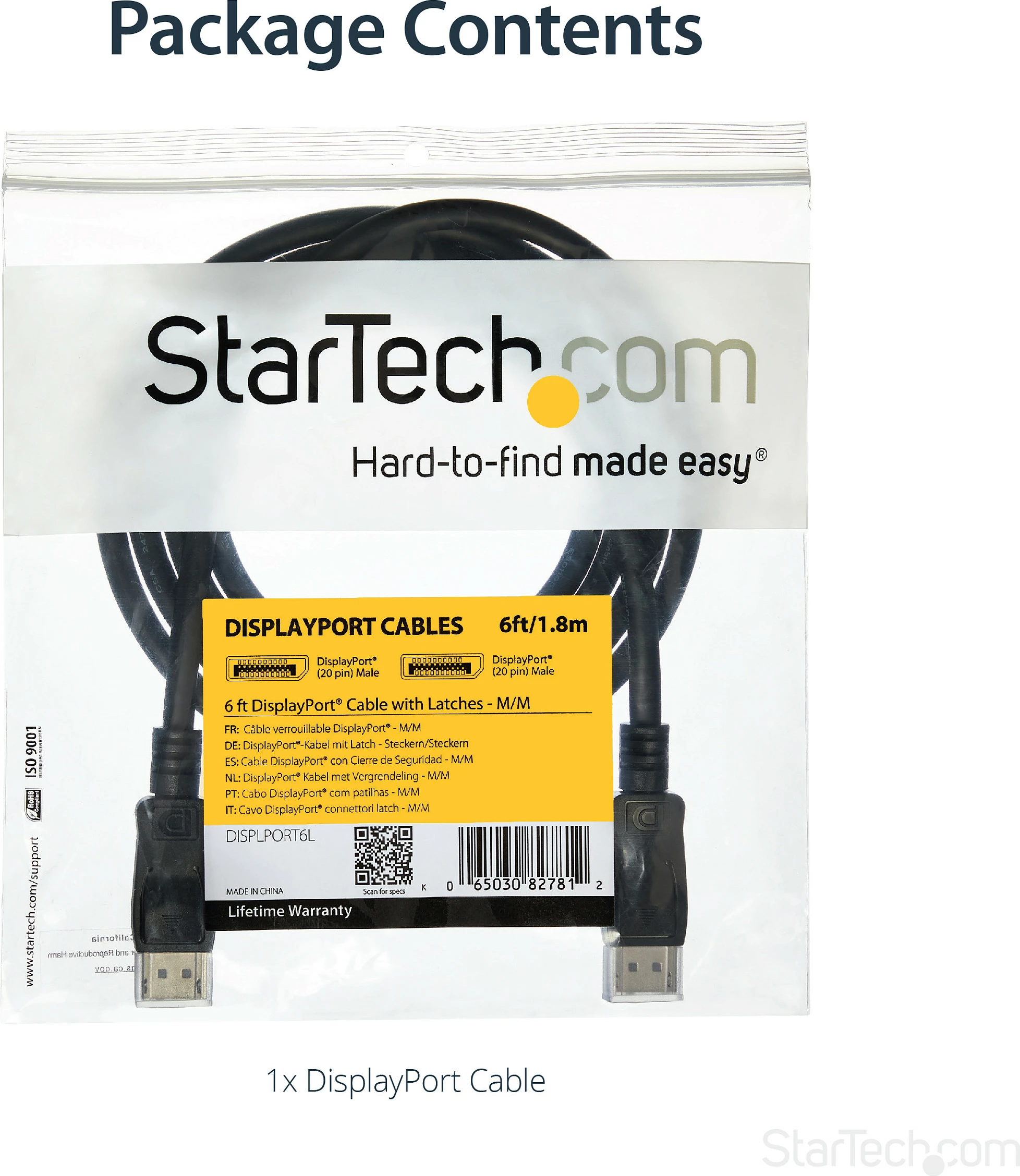 Kabllo DisplayPort StarTech DISPLPORT6L, DP 1.2, 1.8 m, 4K@60Hz, e zezë