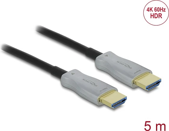 Kabllo HDMI optike aktive DeLOCK, 5 m, 4K@60Hz, HDMI 2.0, HDR, e zezë/gri
