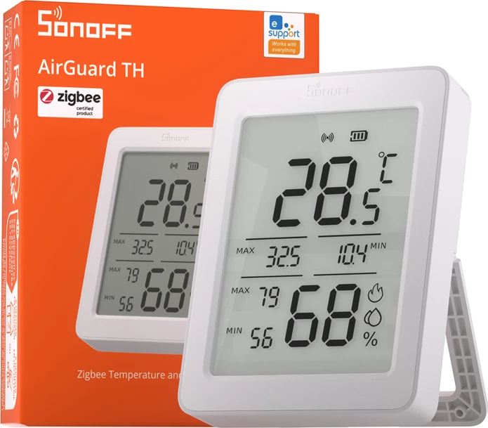 Sensor temperaturë dhe lagështi Sonoff AirGuard TH SNZB-02DR2, ZigBee 3.0 + Bluetooth, LCD 3.6", i bardhë