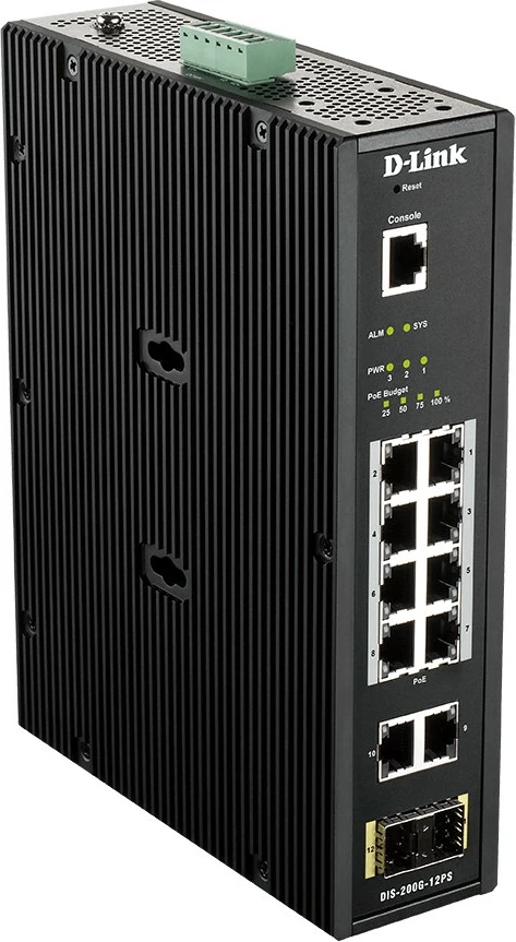 Switch industrial D-Link DIS-200G-12PS, 12 porta Gigabit, PoE, metalik