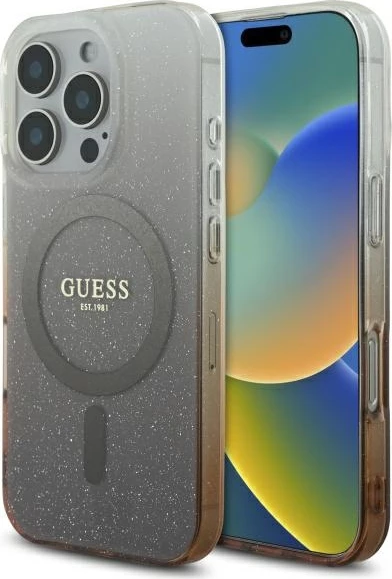Mbështjellës MagSafe Guess IML Glitter Gradient për iPhone 16 Pro Max, kafe