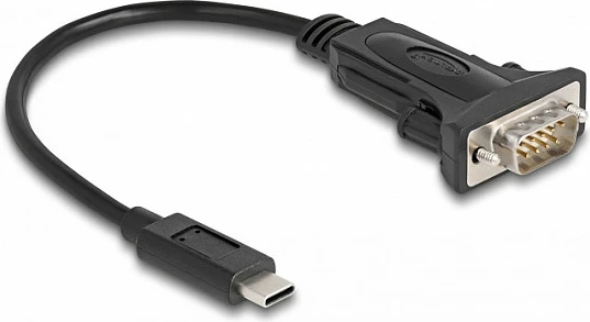 Adapter DeLOCK USB Type-C në Serial RS-232 DB9, 0.25 m, FTDI FT232RL, i zi