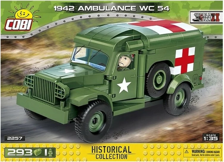 Set lodrash ndërtimi Cobi Klocki HC WWII 1942 Ambulance WC 54, 293 pjesë, jeshile