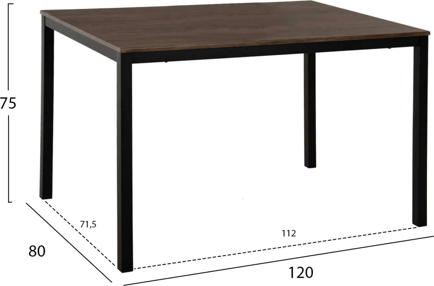 Tavolinë me karrige GOOSE 5 copë FH9530.01 MDF ngjyrë arre-metal ngjyrë zezë 120x80x75Hcm