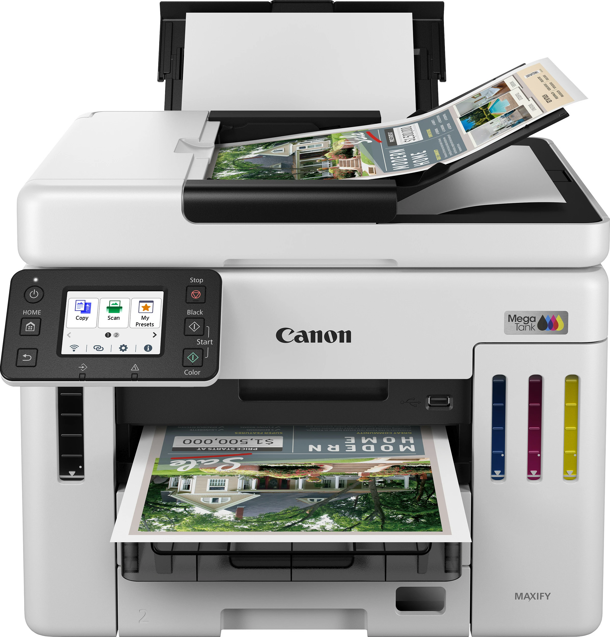Printer multifunksional Canon MAXIFY GX7150, Inkjet MegaTank, A4, duplex, ADF 50 fletë, Ethernet, bardhë/zi
