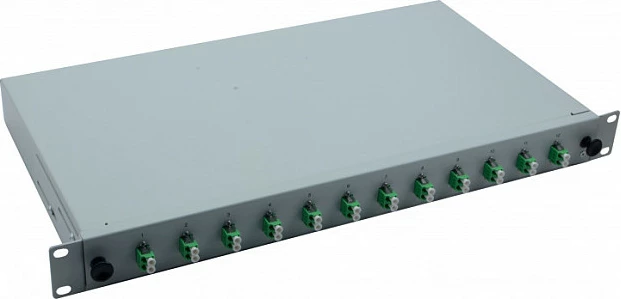 Spleissbox fibër optike Helos LWL 19", 1U, 12x LC/APC Duplex OS2, gri
