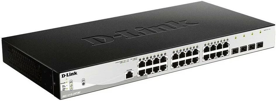 Switch D-link DGS-1210-28P/ME/E, 24 porte PoE, 4 SFP, për rack 19 inch