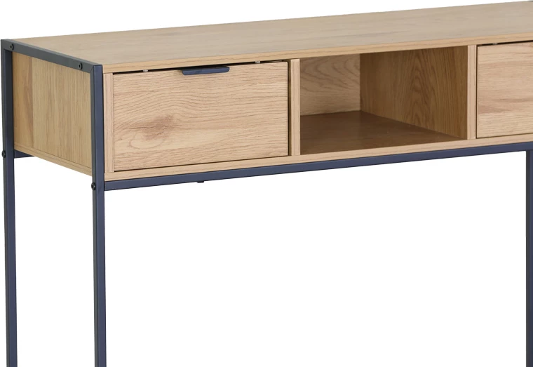 Konsolë Regando, ngjyrë lisi, metal i zi, 100x35x80cm