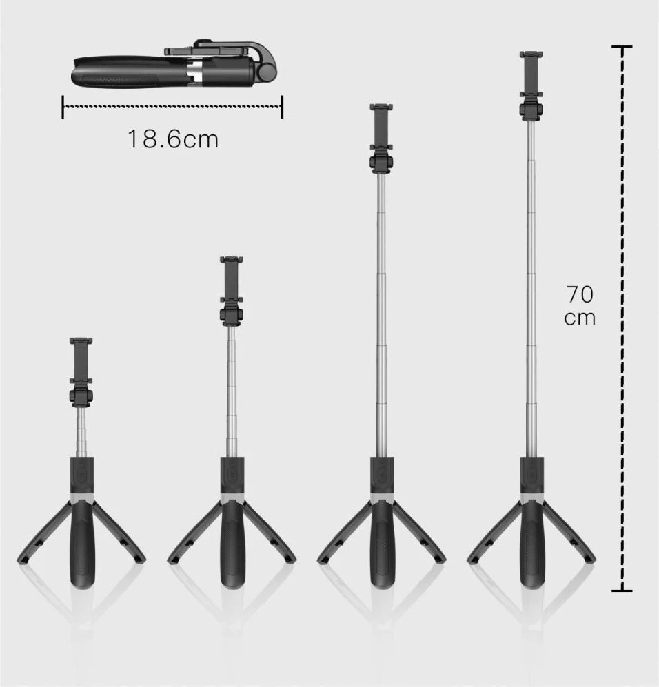 Selfie stick me tripod Tech-Protect L01S, Bluetooth, për smartphone, 70cm, Zi
