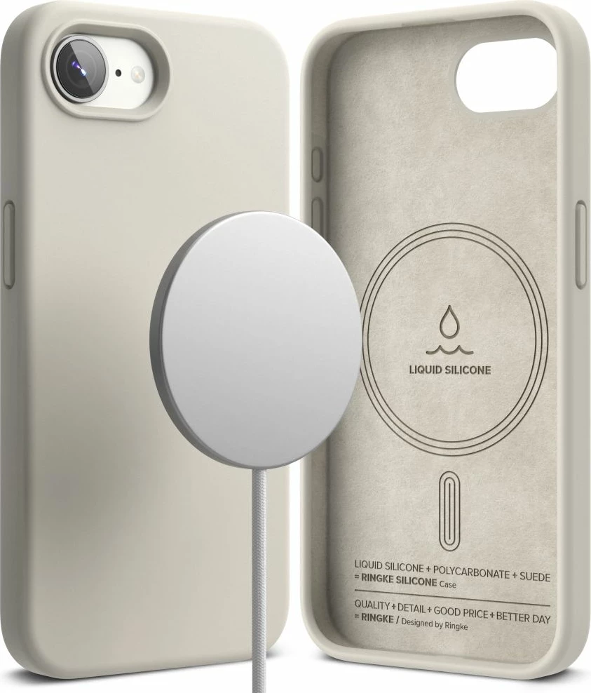 Mbështjellës Ringke Silicone MagSafe për iPhone 16e, Bezhe