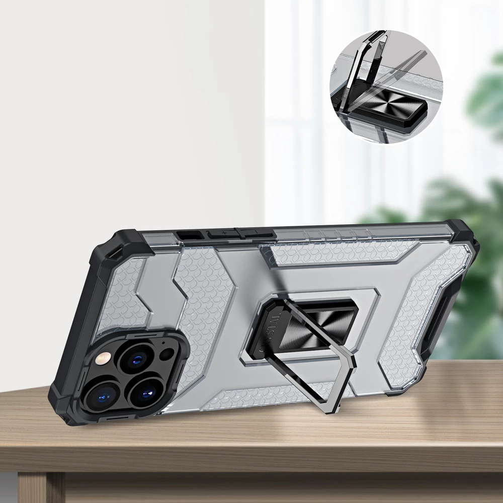 Mbështjellës Hurtel Crystal Ring Case me kickstand për iPhone 13 Pro, e zezë