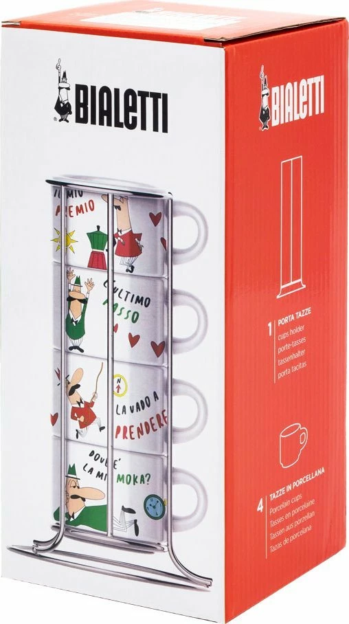 Set filxhanësh për cappuccino Bialetti Italy 200 ml, 4 copë me mbajtëse, shumëngjyrësh