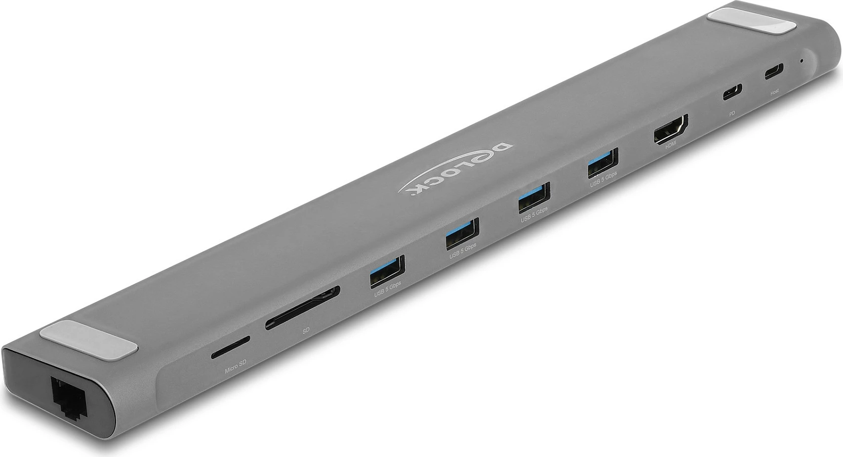 Stacion dokimi USB-C DeLOCK Slim 4K, HDMI/USB 3.2/LAN/SD, PD 85W, i zi/gri