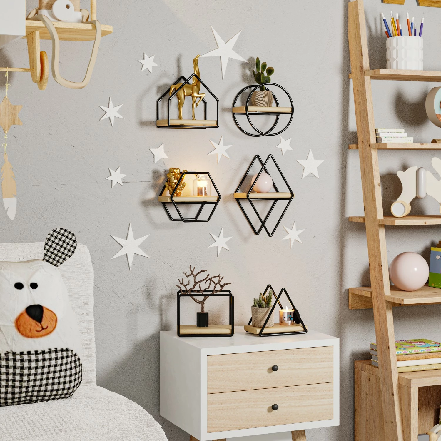 Set rafesh për mur, Hanah Home, Minyatür Raflar, 6 copë
