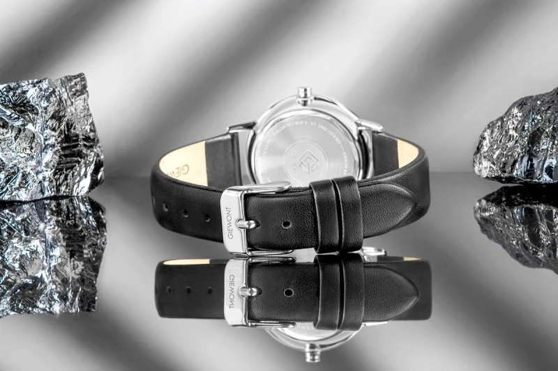 Orë dore femrash Giewont GW4130-A1, argjend, rrip lëkure e zezë