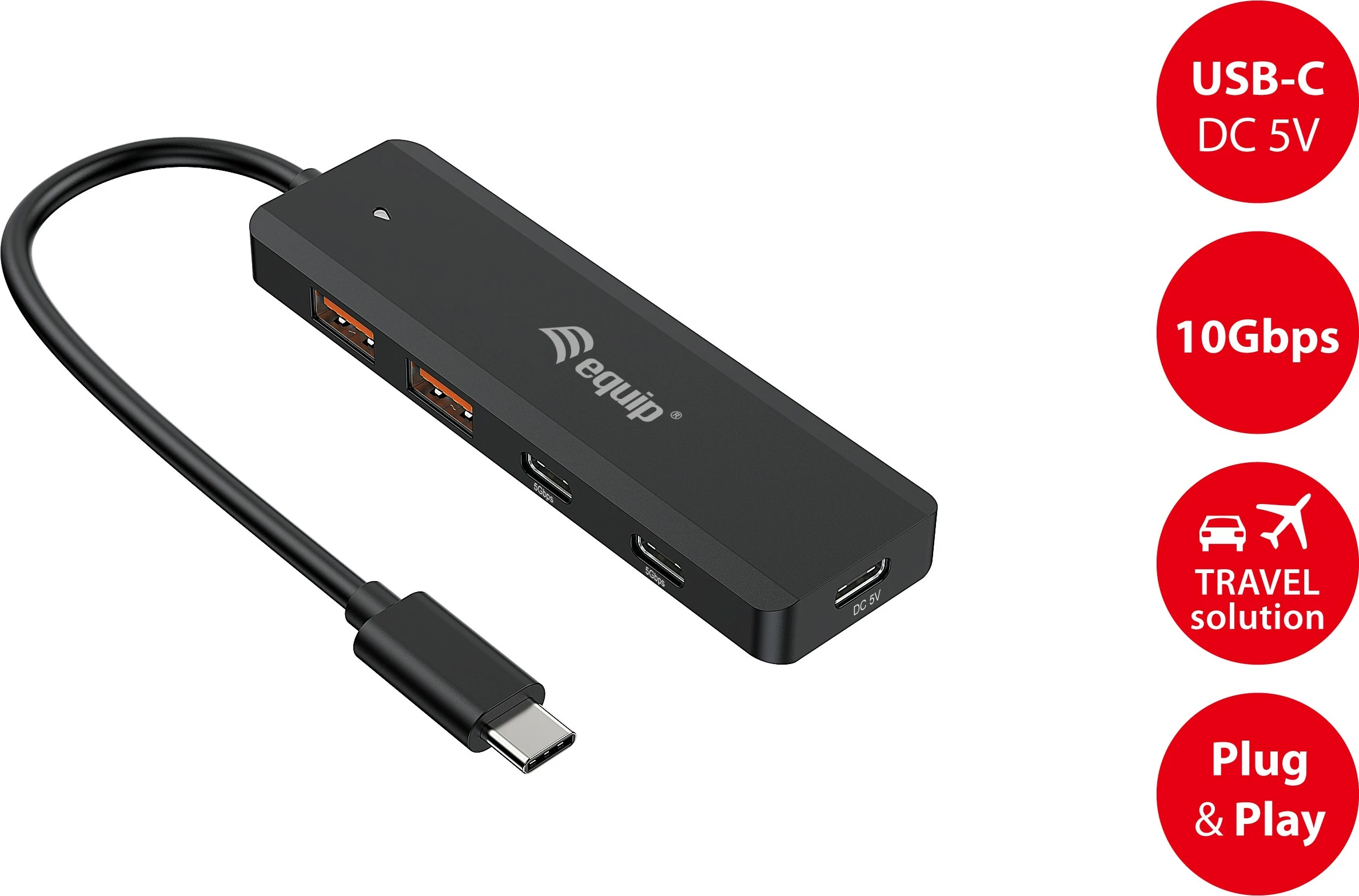 USB hub Equip 128966, 4 porta, USB-C/USB-A, 10Gbps, i zi