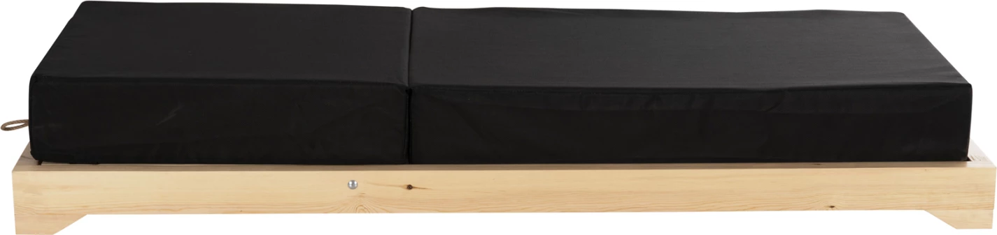 Shezlong plazhi i ulët IKARIA, dru pishe, ngjyrë natyrale, tekstilene e zezë, jastëk 20 cm i trashë