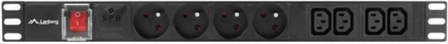 Listë rryme për rack Lanberg PDU-04E04I-0200-IEC-BK, 1U, 4xPL, 4xIEC C13, 2m, e zezë