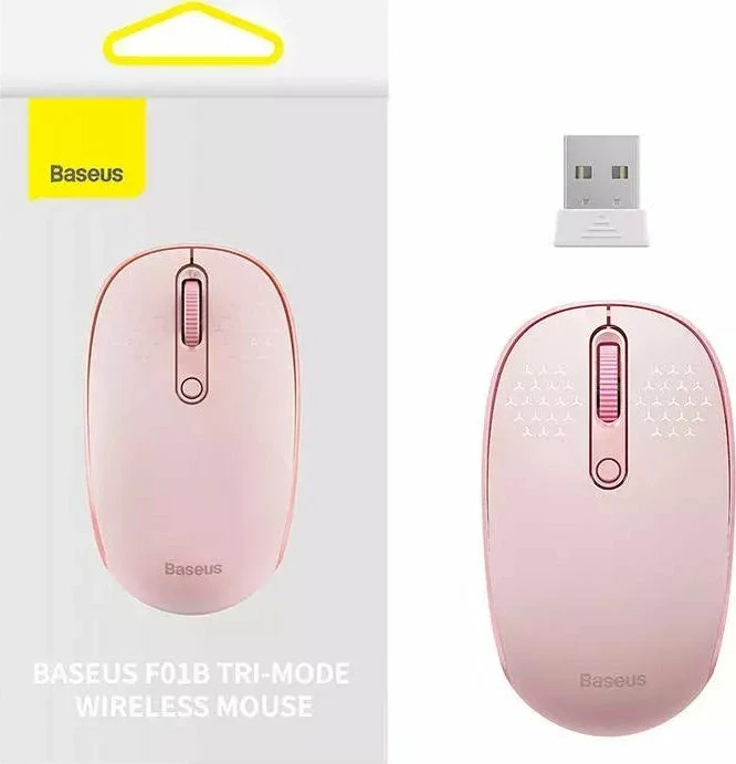 Maus Baseus F01B Tri-Mode, wireless, Bluetooth/2.4G, 1600 DPI, rozë