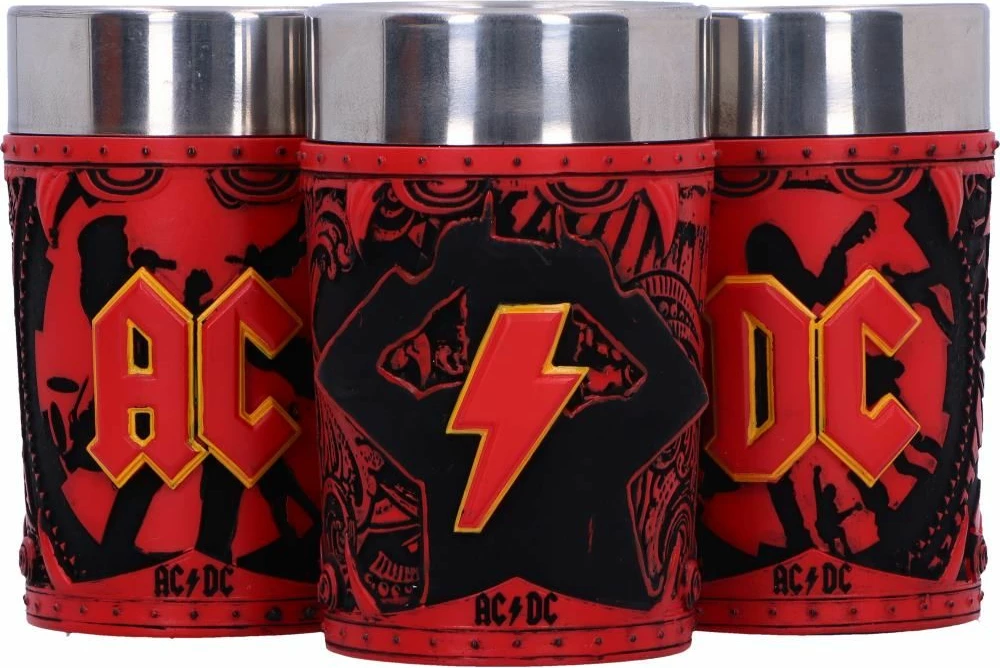 Set gotash shot Nemesis Now AC/DC Logo, 3 copë 50 ml, insert inox, e kuqe/zezë