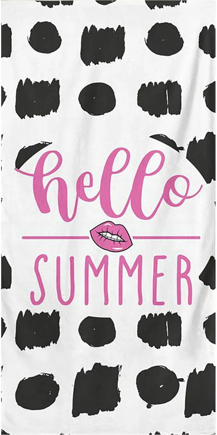 Peshqir plazhi Mijölnir, Hello Summer, i zi dhe i bardhë
