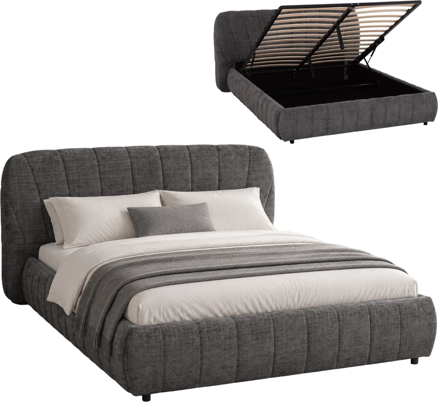 Shtrat dopio me depo WEYLON FH765.01, stof gri, për dyshek 160x200cm