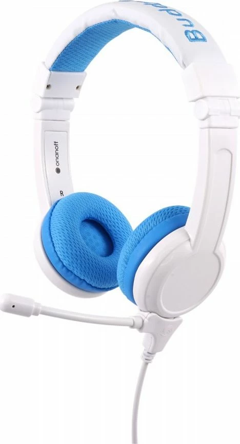 Kufje me mikrofon BuddyPhones School+ BP-SCHOOLP-BLUE, 3.5mm, limit 85dB, për fëmijë 3+, blu, me BuddyJack dhe çantë