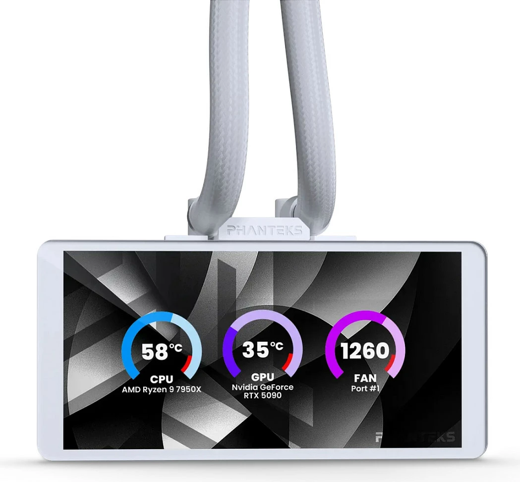 Ftohës uji AiO Phanteks Glacier One 360M25 LCD, 360mm, ekran 6", i bardhë