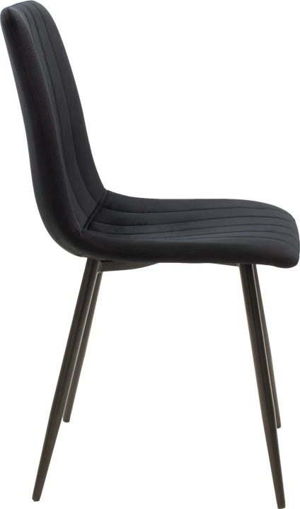 Set 4 karriga Noor, kadife e zezë, këmbë metalike të zeza, 44x53x86cm