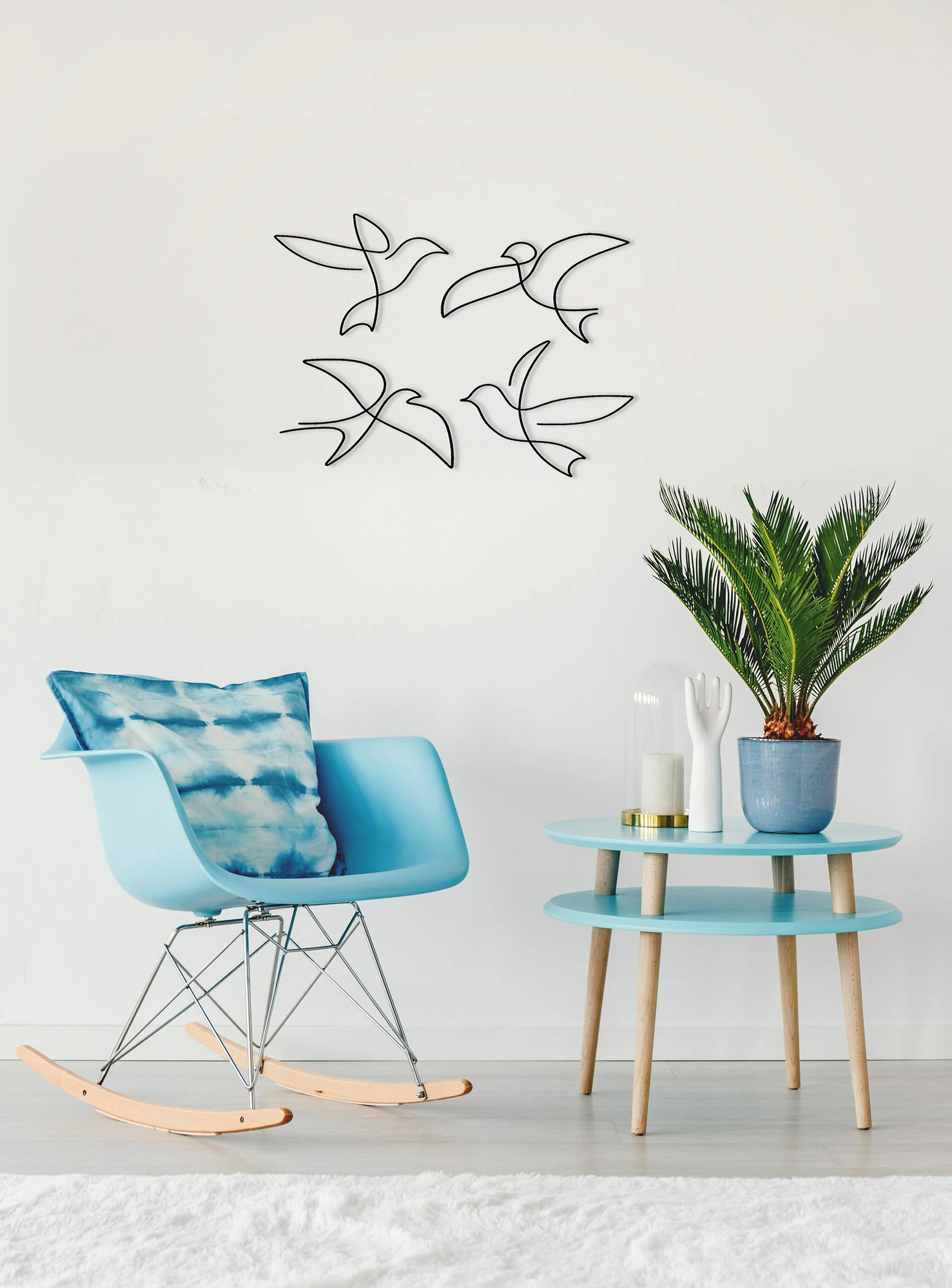 Aksesor dekorativ metalik për mur, zogj, Wallity (4 copë)