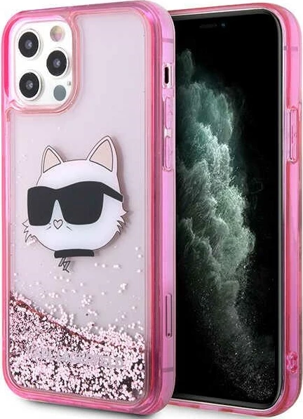 Mbështjellës Karl Lagerfeld KLHCP12MLNCHCP për iPhone 12/12 Pro 6.1", Glitter Choupette, rozë