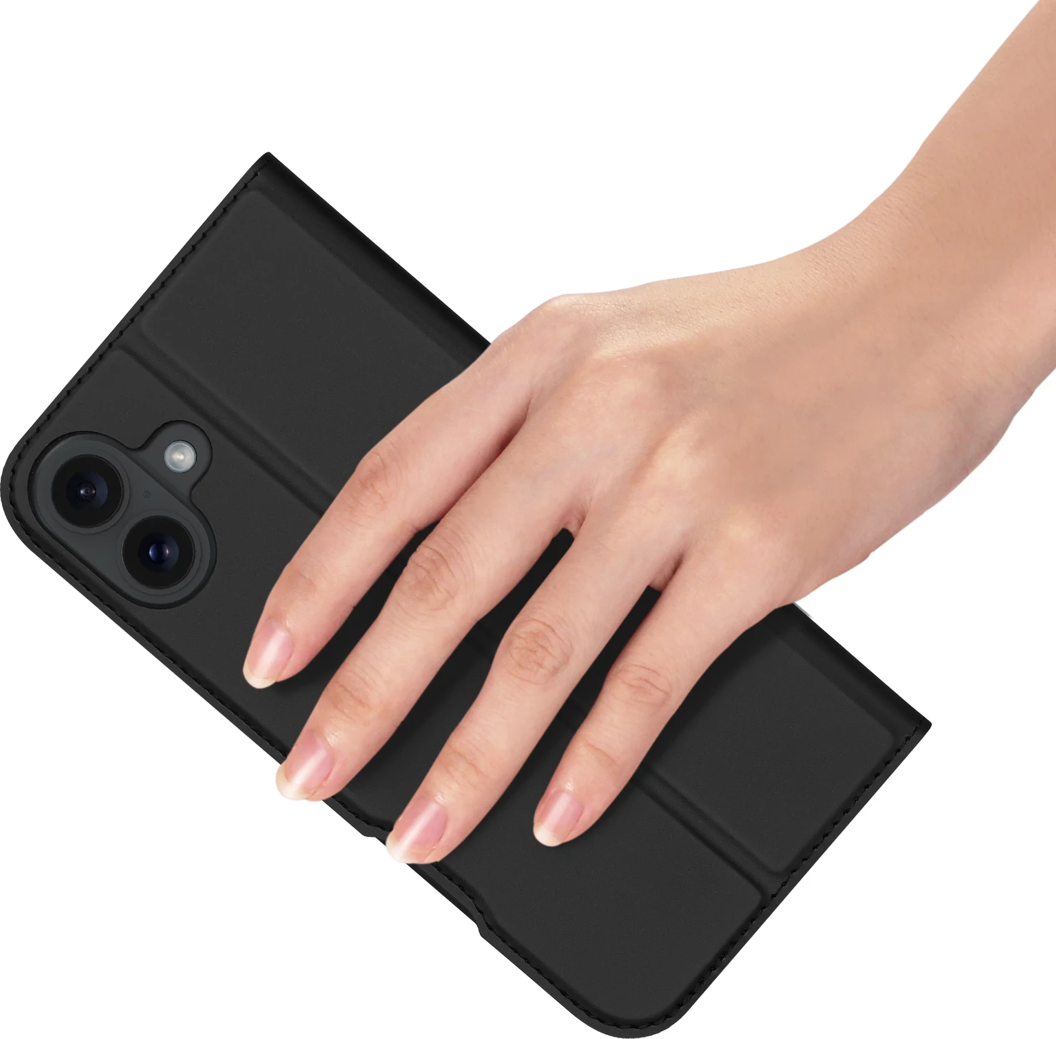 Mbështjellës Dux Ducis Skin Pro për iPhone 16 Plus, me kapak, xhep për kartela, e zezë