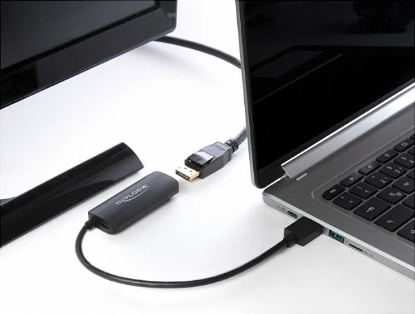 Adapter DeLOCK HDMI-A në DisplayPort 8K, HDR10, DP 1.4, 0.18 m, i zi