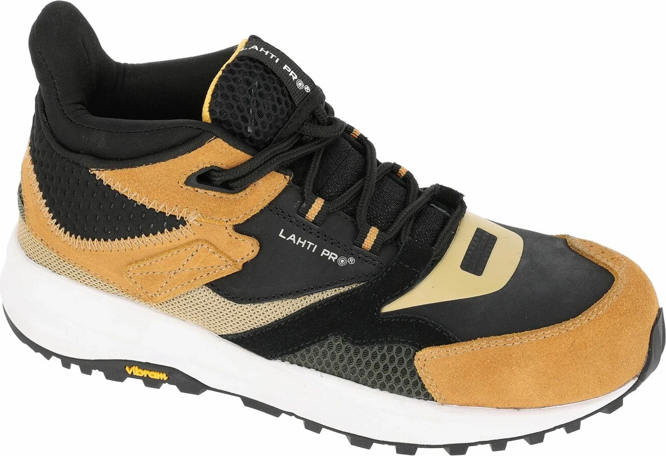 Këpucë sigurie LAHTI PRO L3042642, nr. 42, me hundëz mbrojtëse, suede/nubuck/tekstil, e zezë/bezhë