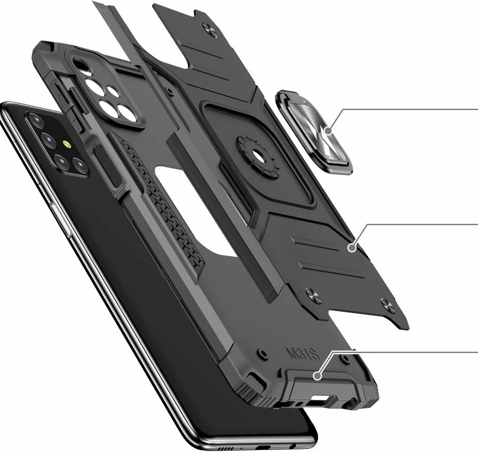 Mbështjellës Wozinsky Ring Armor me këmbë dhe dorezë, për Samsung Galaxy M31s, Argjendtë