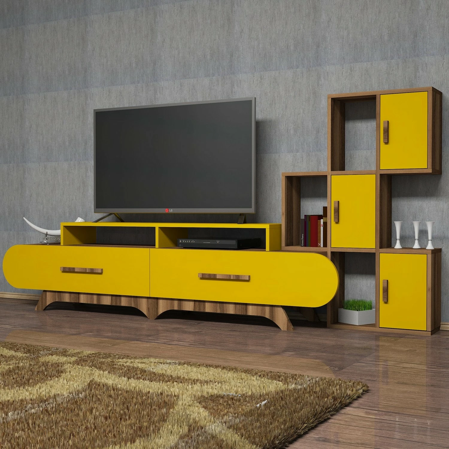 Komodë TV Hanah Home Flora S, ngjyrë arre dhe e verdhë