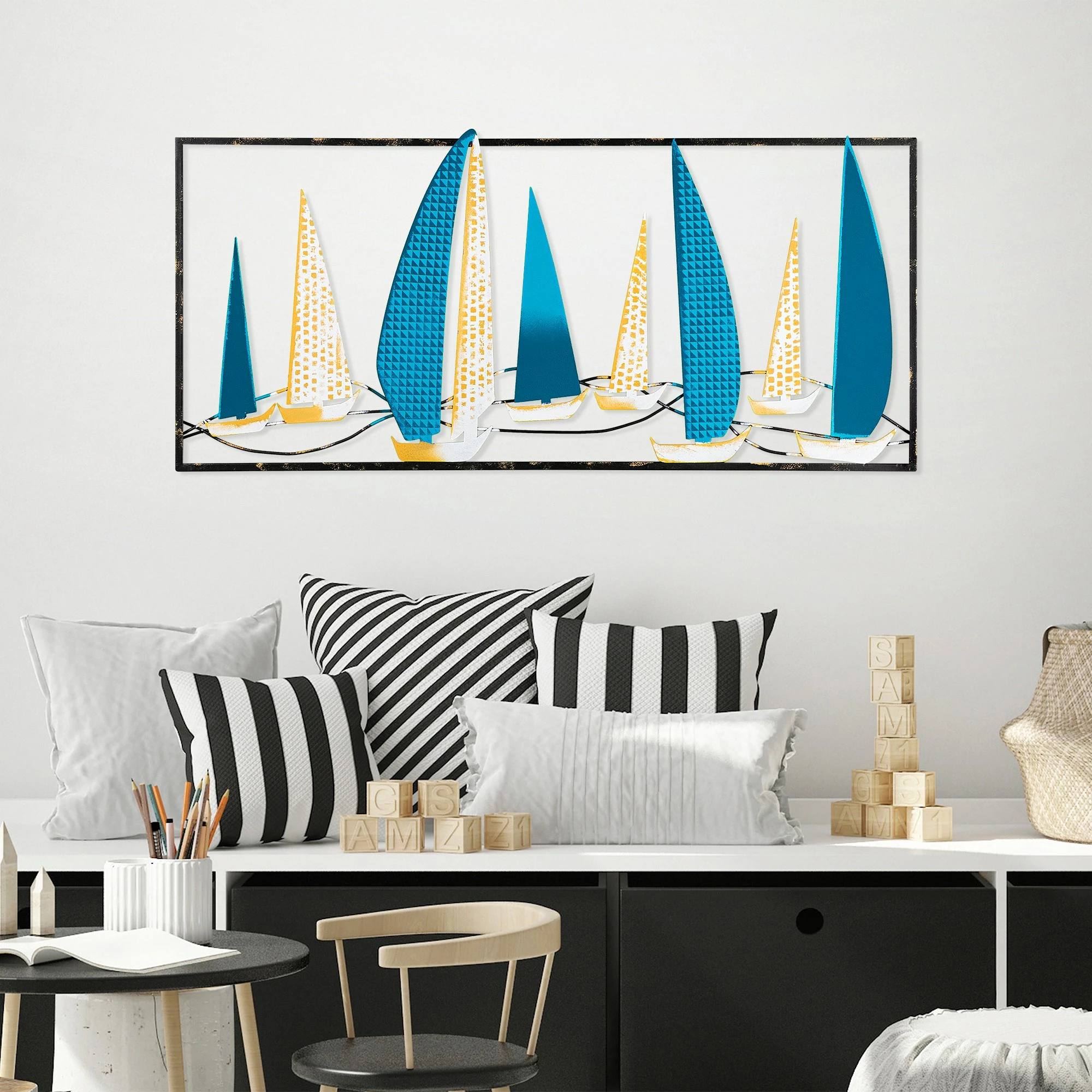 Aksesor dekorativ metalik për mur, Wallity Yelkenli 2, shumëngjyrësh, 40x90cm