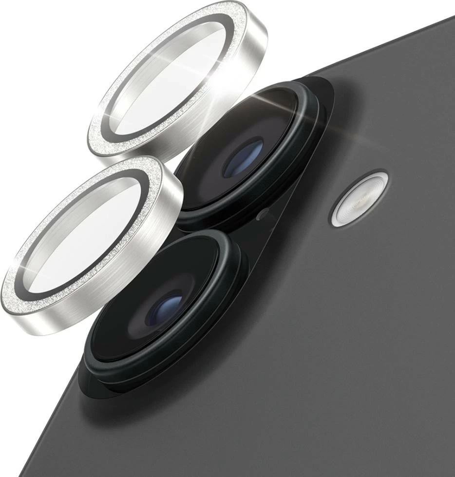 Mbështjellës lente PanzerGlass Hoops Glitter për iPhone 17/16/16 Plus, argjendtë