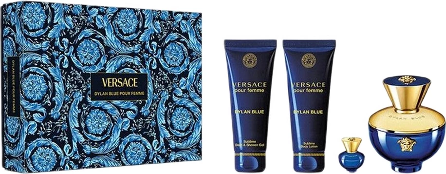 Set parfumi për femra Versace Dylan Blue Pour Femme 100ml + xhel dushi 100ml + locion trupi 100ml + parfum mini 5ml
