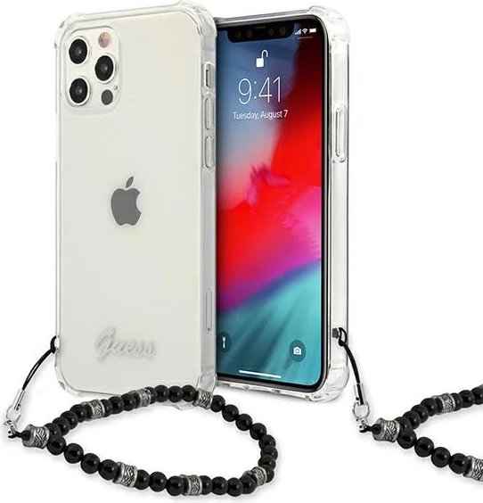 Mbështjellës Guess GUHCP12MKPSBK për iPhone 12/12 Pro 6.1", Transparent, me varëse Black Pearl