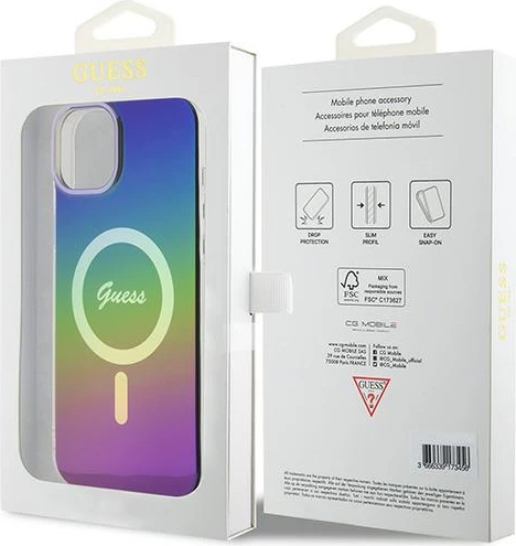 Mbështjellës Guess IML Iridescent MagSafe për iPhone 15 Plus / 14 Plus 6.7", multicolor