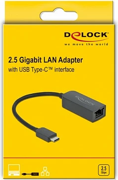 Adapter rrjeti DeLOCK USB-C në LAN RJ45 2.5GbE, 0.16 m, i zi
