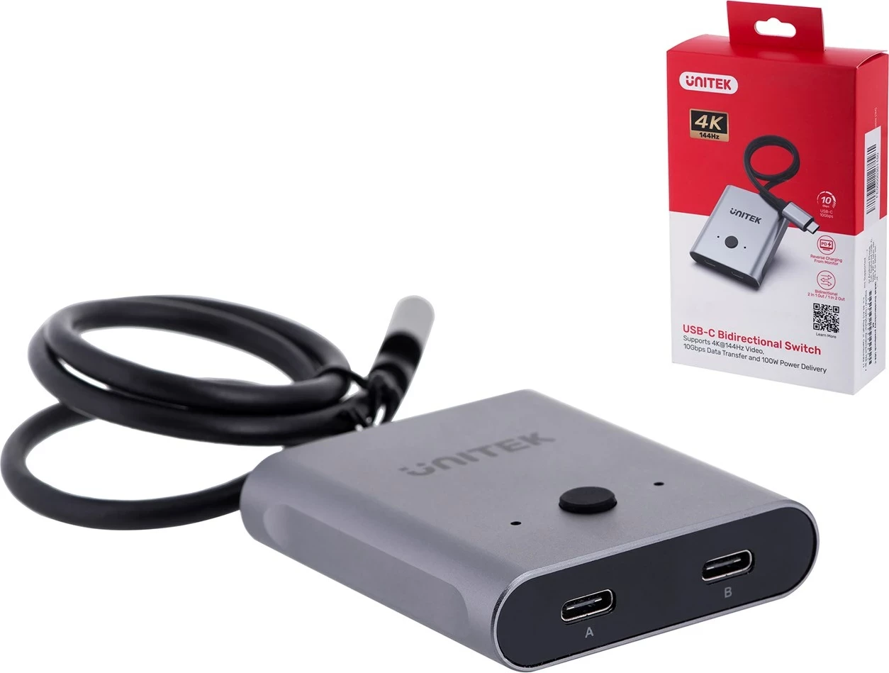 Switch UNITEK dy-drejtimësh USB-C, 2 në 1, 4K, i zi