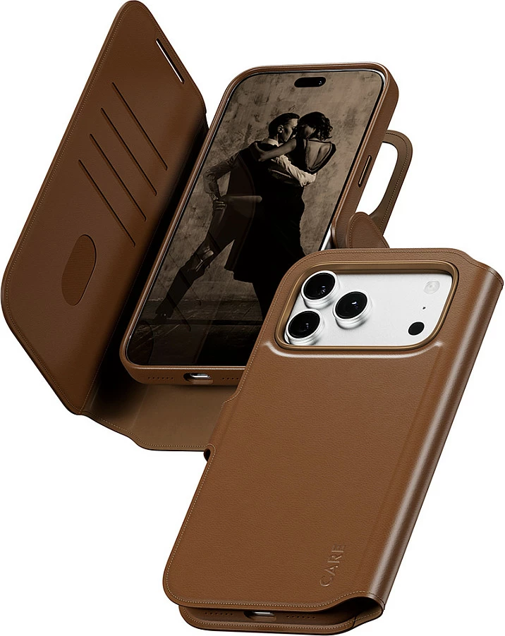 Mbështjellës me portofol PanzerGlass CARE Tango 2-in-1, MagSafe, për iPhone 17 Pro Max, kafe