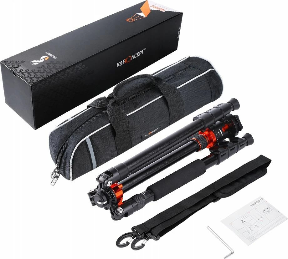 Tripod/monopod K&F Concept SB6234, 185 cm, 10 kg, kokë 360°, zezë/portokalli