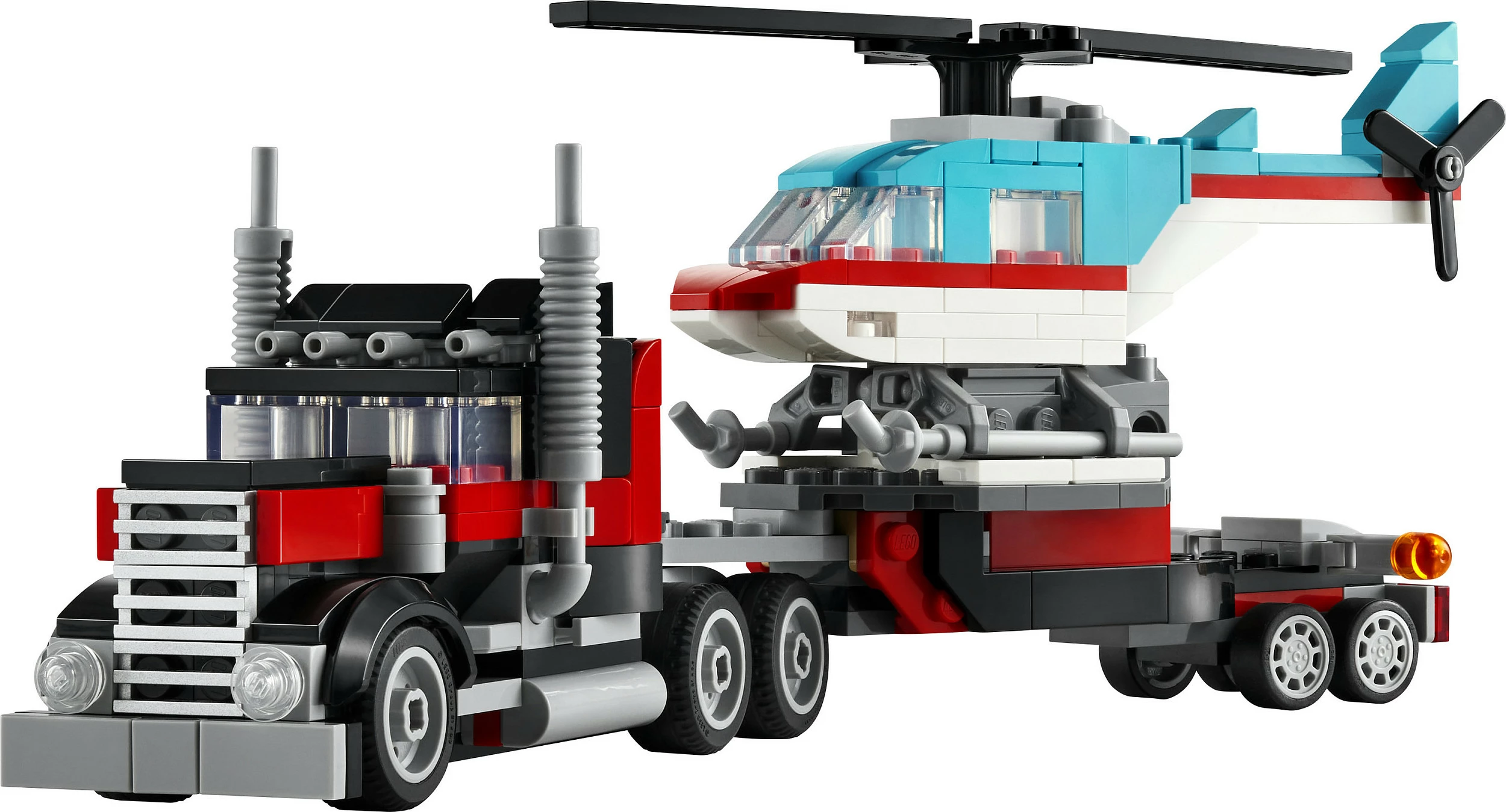 Set ndërtimi LEGO Creator 3in1, Kamion me platformë dhe Helikopter, 270 pjesë, Multingjyrësh