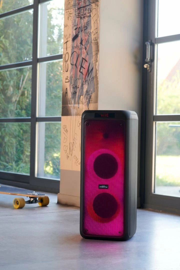 Altoparlant Bluetooth BigBen Party Tower XL Karaoke 600W me 2 mikrofonë, LED, i zi