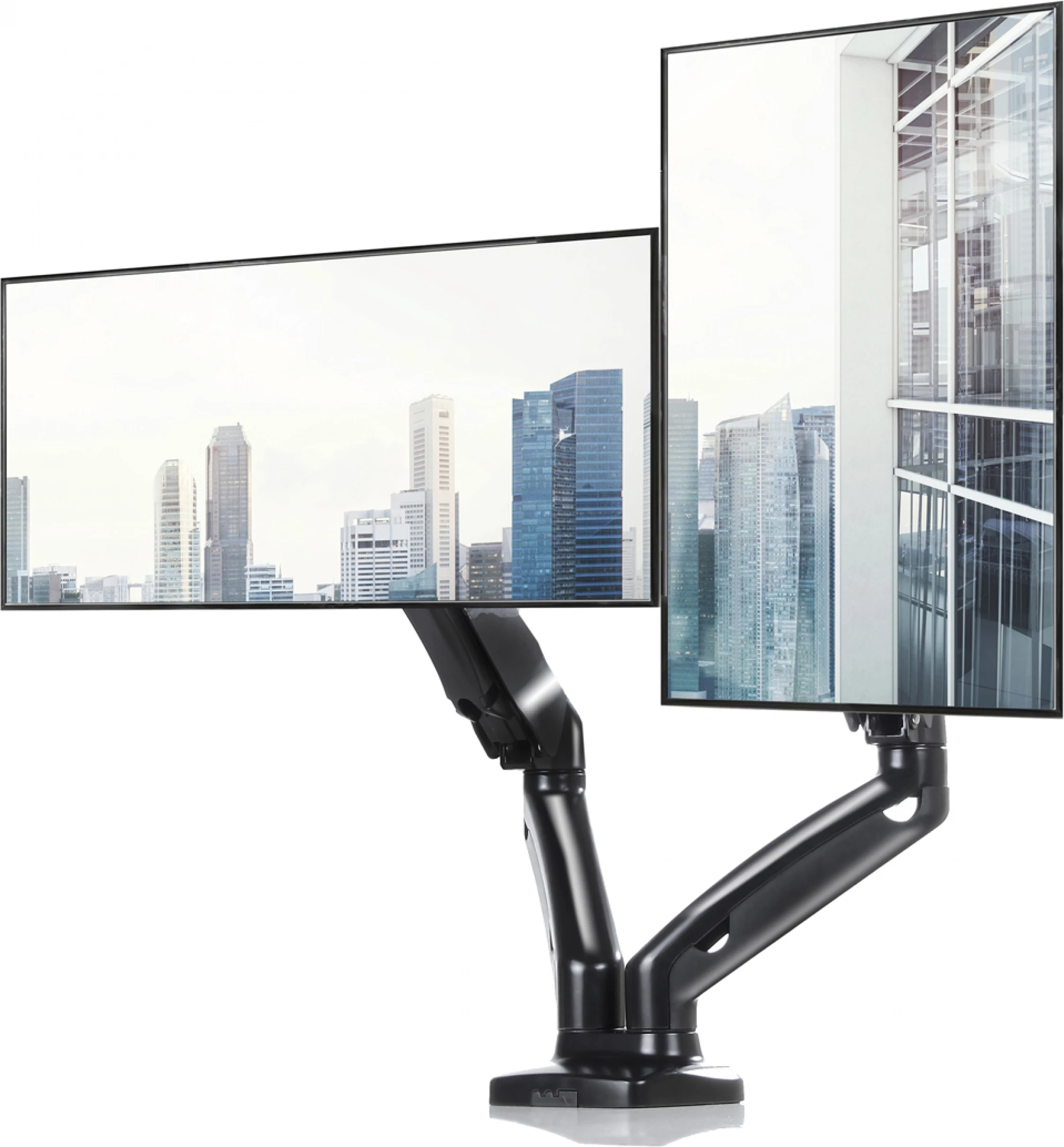 Mbajtëse tavoline për 2 monitorë Art RAMM L-16GD 13\"-27\", VESA 75x75/100x100, gaz-spring, e zezë